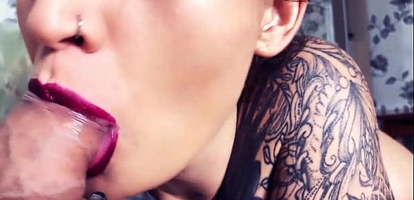  Sensual blowjob close-up cum twice - tattooslutwife